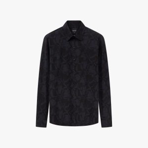 Áo Sơ Mi Dài Tay Đen Thiết Kế Hoạ Tiết Cao Cấp 9SMDH514DEN